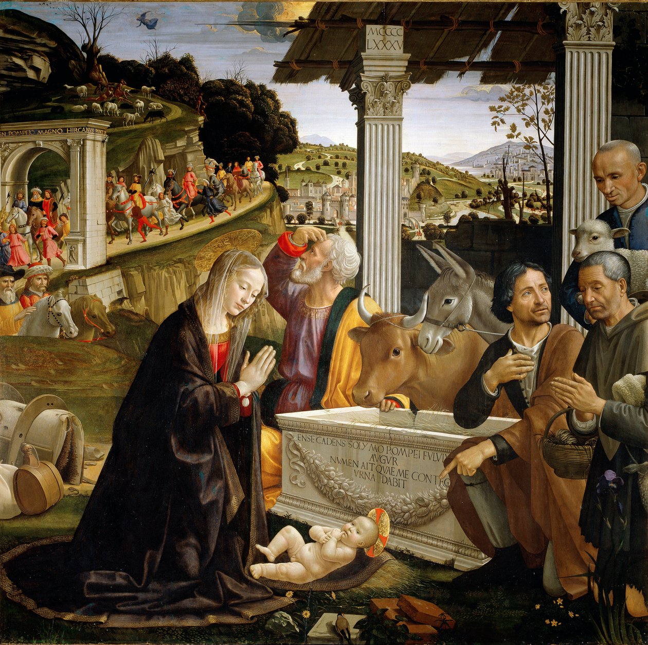 Klanění pastýřů Obraz Domenica Ghirlandaia (1449-1494) 1483-1485 ne. 167x167 cm Capella Sassetti, Santa Trinita, Florencie od Domenico Ghirlandaio