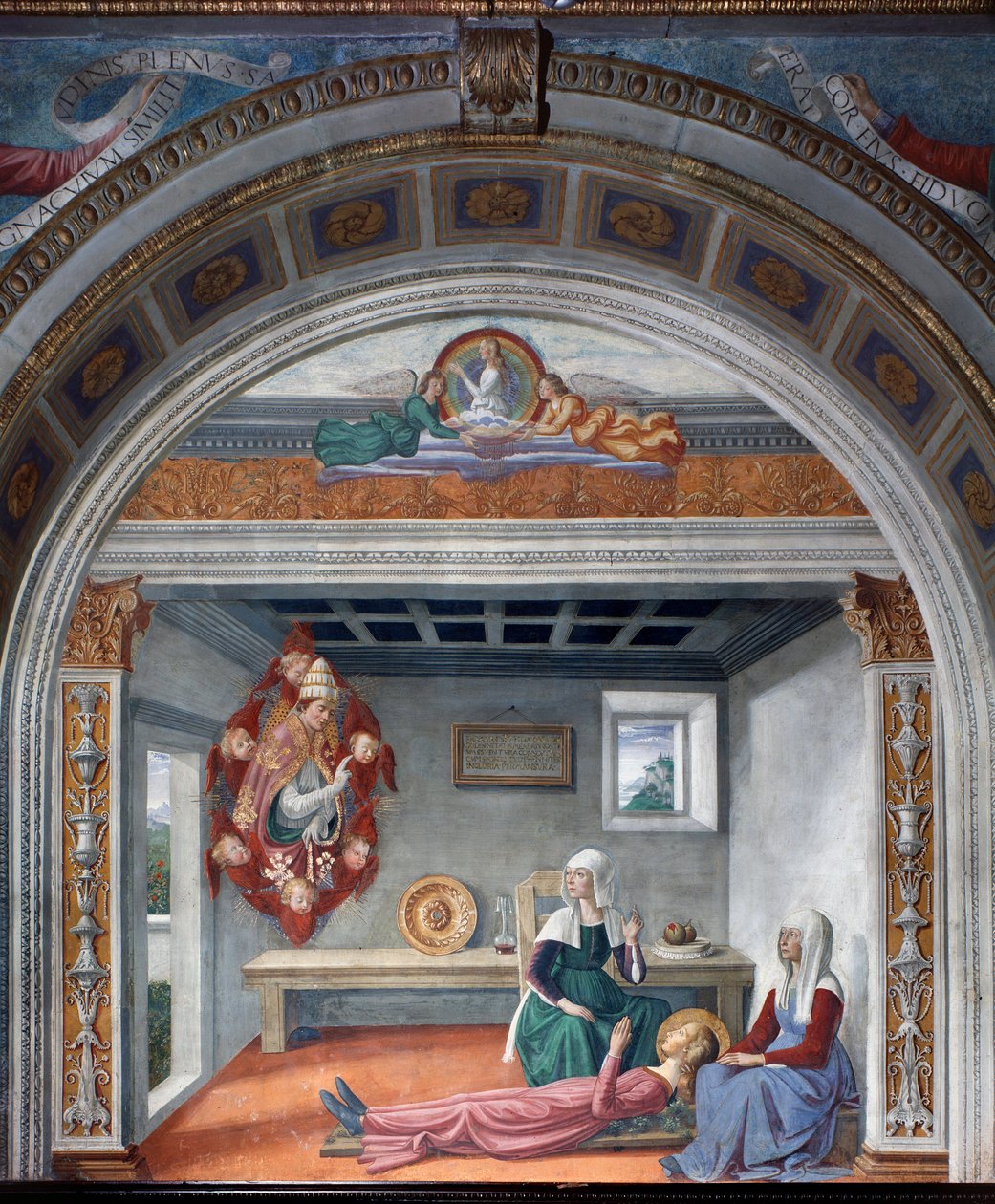 Oznámení smrti svaté Fině od svatého Řehoře Velikého - Freska od Domenico Ghirlandaio