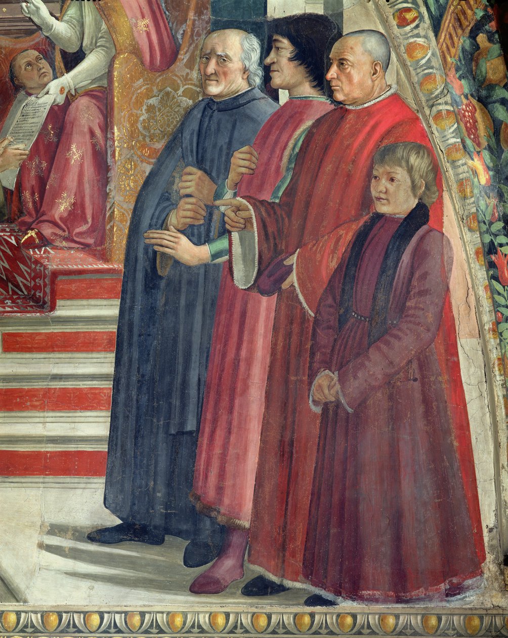 Detail sv. Františka přebírajícího řeholi od papeže Honoria, výjev z cyklu Život sv. Františka z Assisi, 1486 (detail 85235) od Domenico Ghirlandaio