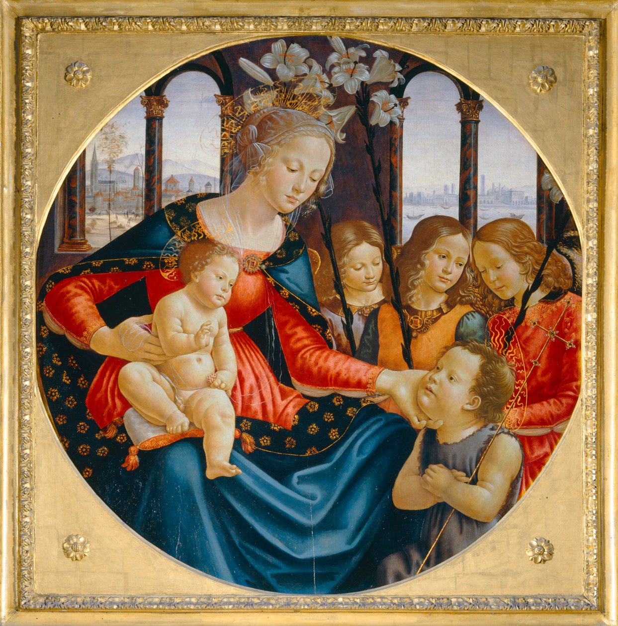 Panna Marie s dítětem a mladým Janem Křtitelem a třemi anděly... od Domenico Ghirlandaio