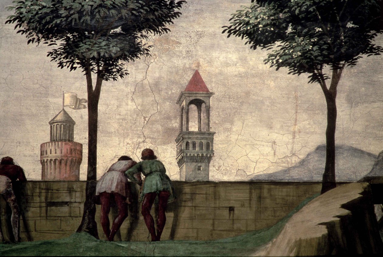 Muži při pohledu přes zeď, z Navštívení od Domenico Ghirlandaio