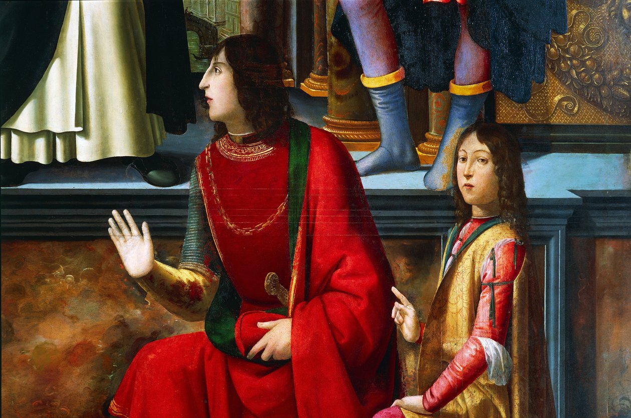 Pandolfo IV Malatesta a Carlo Malatesta, detail z oltářního obrazu Sain Vincent Ferrer od Domenico Ghirlandaio