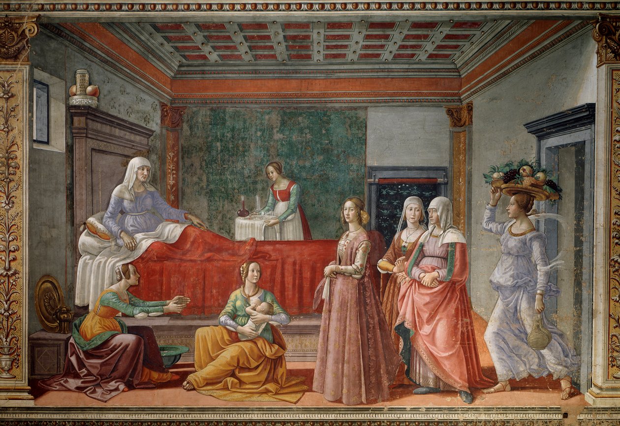 Narození svatého Jana Křtitele (Freska od Domenico Ghirlandaio