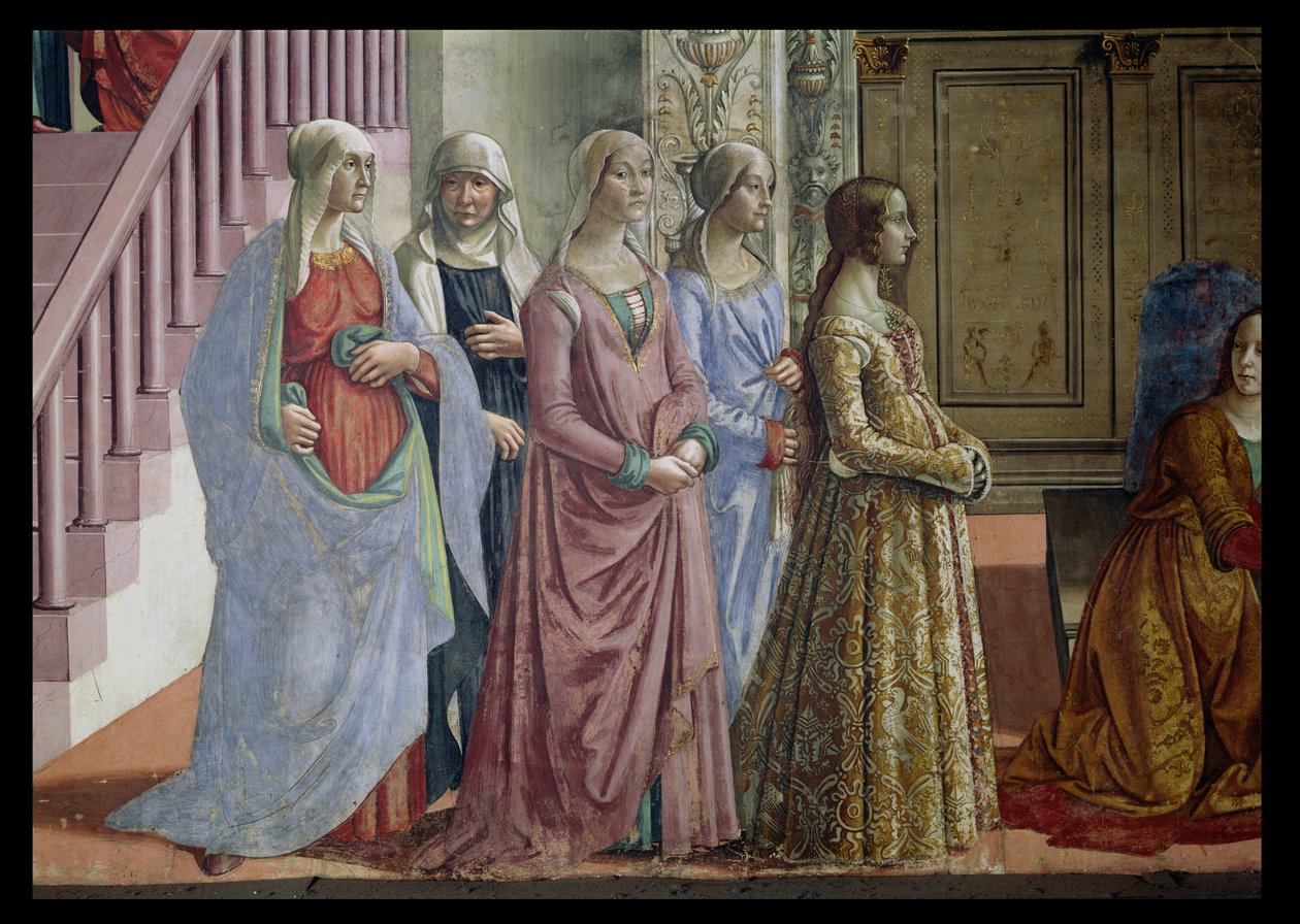 Narození Panny Marie, detail žen, detail fresky 1490 z 60456 od Domenico Ghirlandaio
