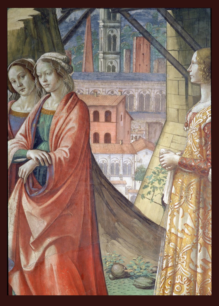 Navštívení, detail města a žen, ze života sv. Jana Křtitele, 1490 detail fresky z 60461 od Domenico Ghirlandaio