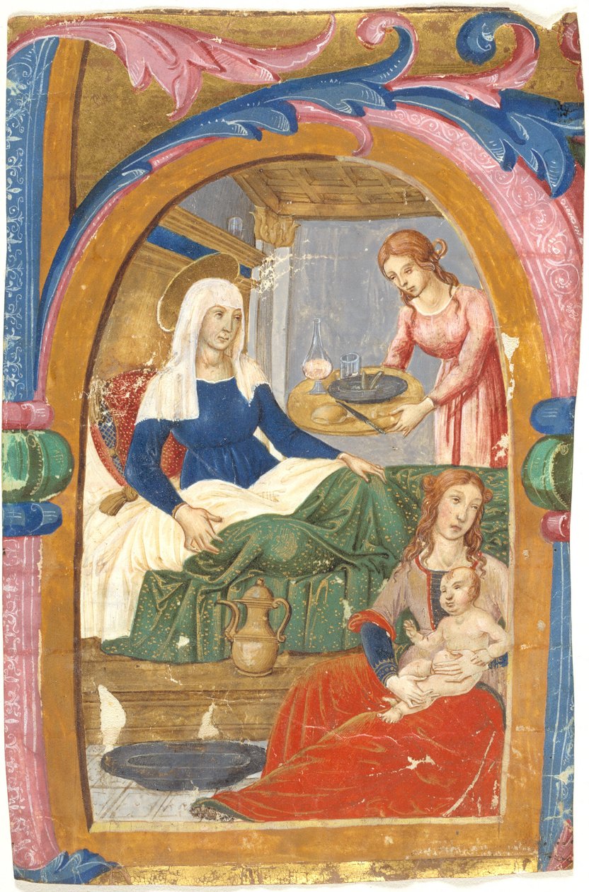 Narození Panny v iniciále H od Domenico Ghirlandaio