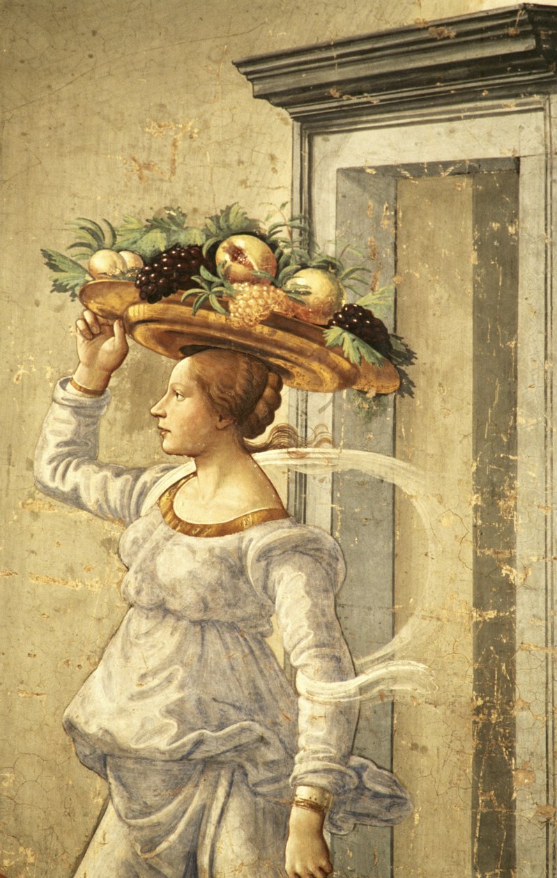 Žena nesoucí ovoce z Narození sv. Jana Křtitele od Domenico Ghirlandaio