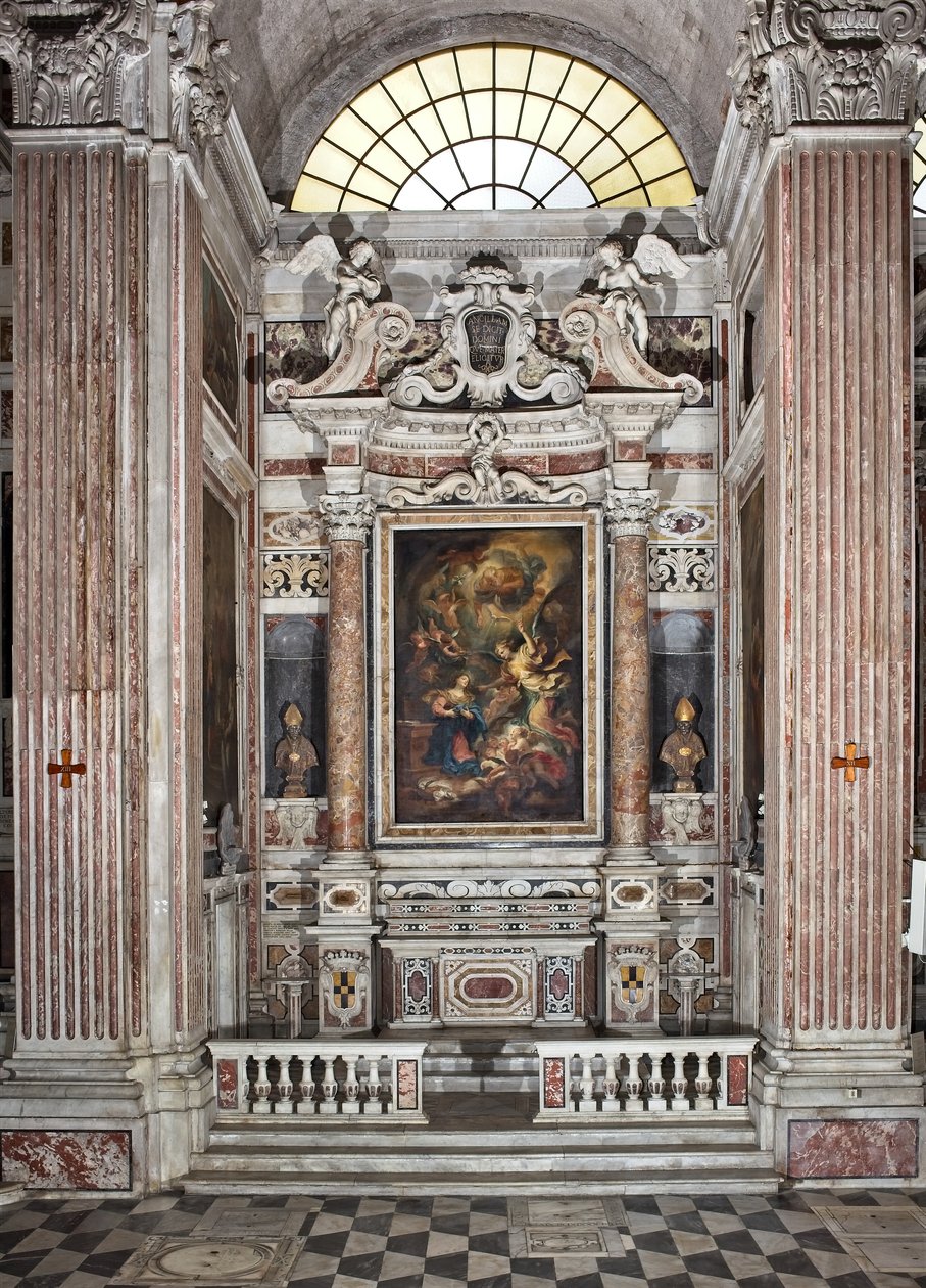 Zvěstování, oltář, šestá kaple, cca 1679 (olej na plátně) 345 x 200 cm od Domenico I Piola