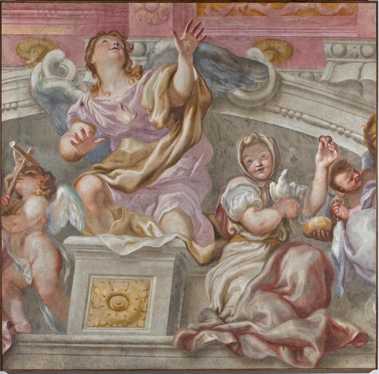 Skupina Virtu: Víra, Touha po Bohu, Upřímnost, Carita, 1683-84 od Domenico I Piola