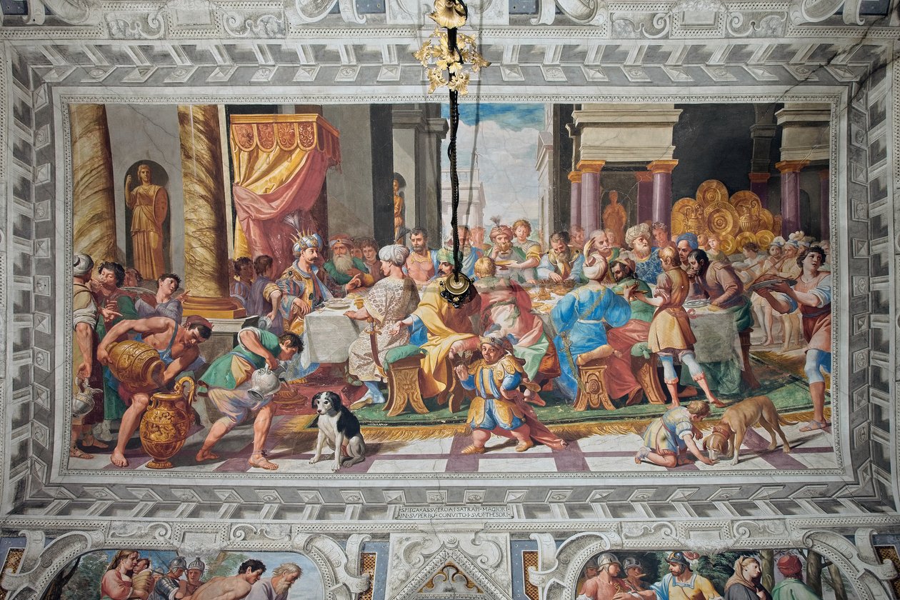 Ahasverova hostina po roce 1621 (freska) od Domenico Il Sarzana Fiasella