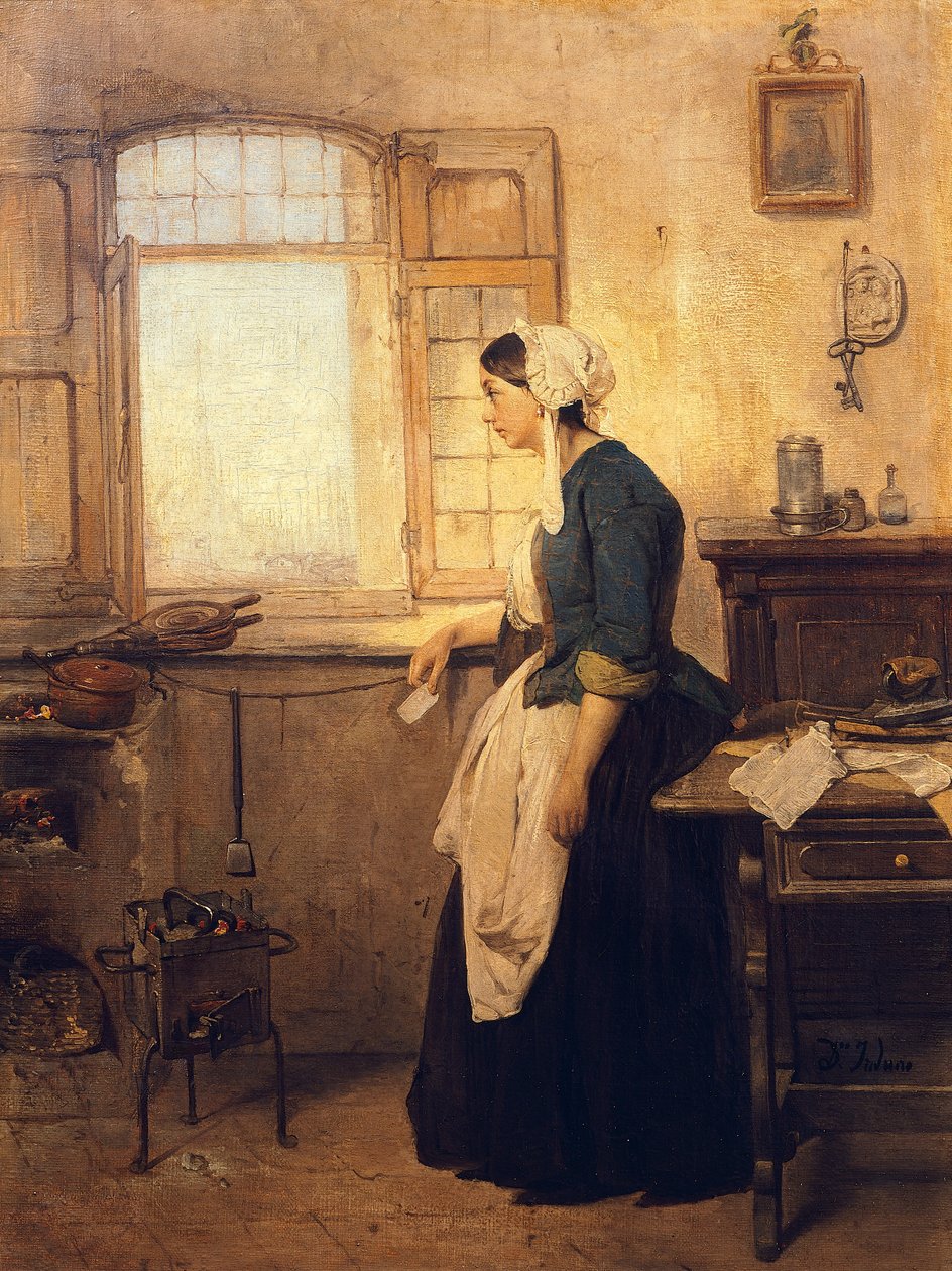 Dopis, Domenico Induno (1815-1878), olej na plátně od Domenico Induno