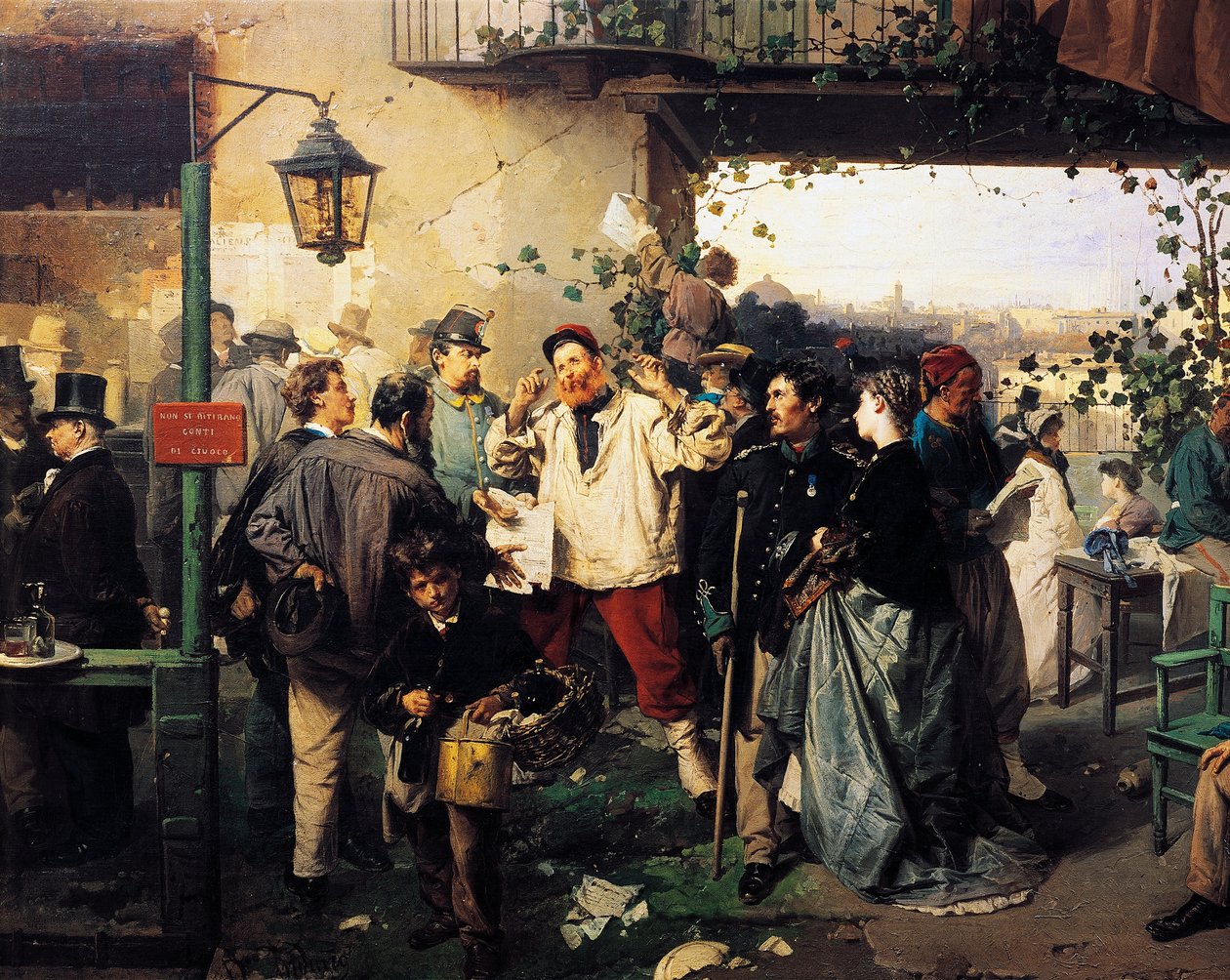 News of Peace of Villafranca, detail z obrazu Domenica Induna (1815-1878) od Domenico Induno
