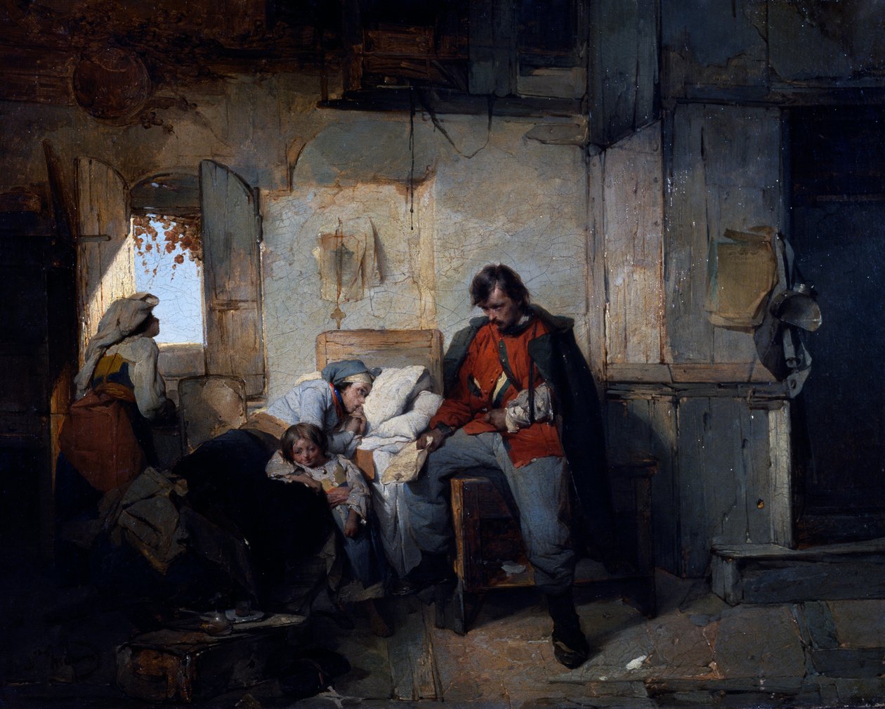 Návrat zraněného vojáka, cca 1854, Domenico Induno (1815-1878), olej na plátně, 42x53 cm, Itálie od Domenico Induno