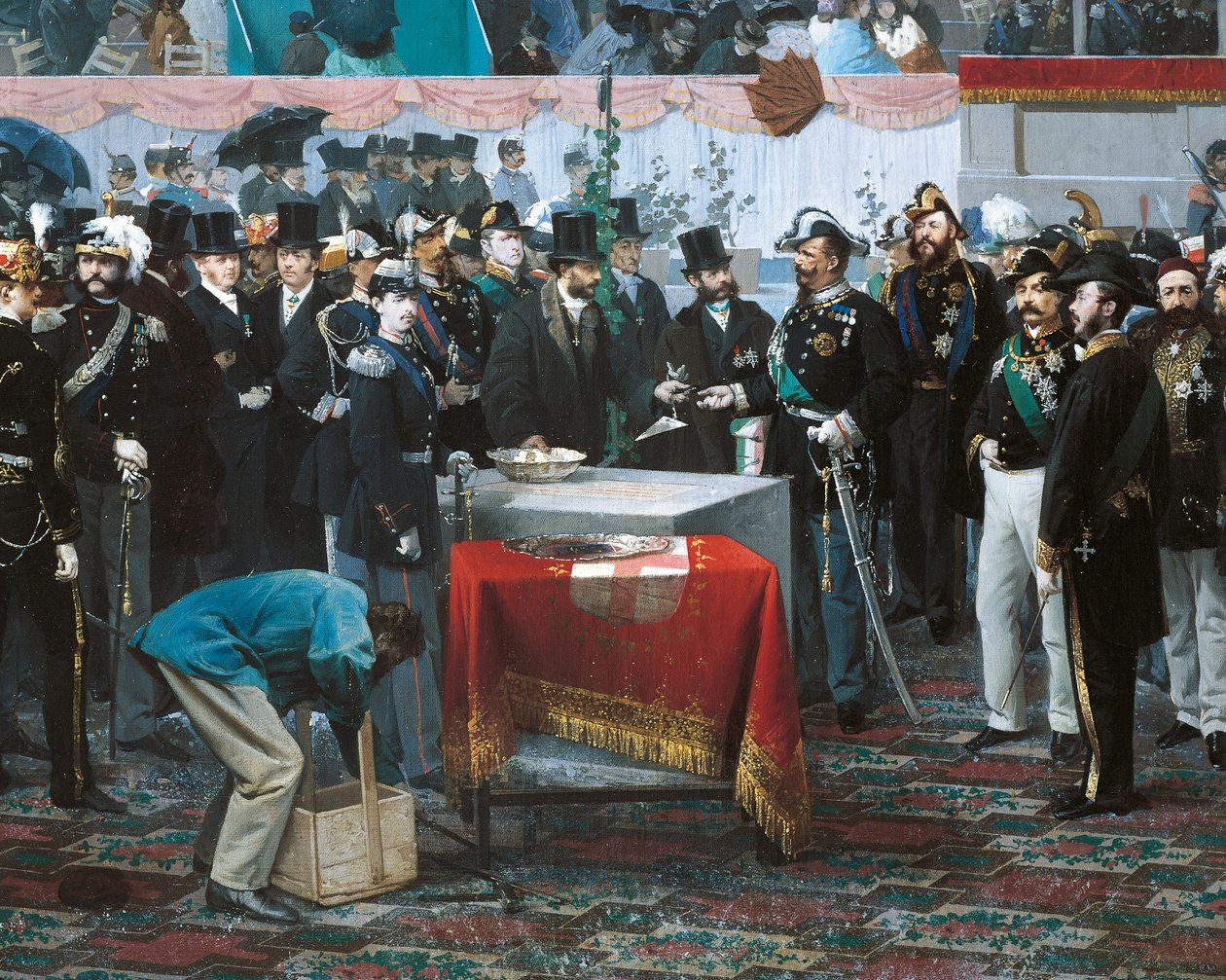 Položení základního kamene Galleria Vittorio Emanuele v Miláně, Domenico Induno, detail, olej na plátně od Domenico Induno