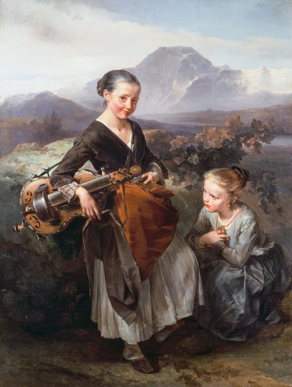 Žena hrající hurdy gurdy, Domenico Induno (1815-1878), olej na plátně od Domenico Induno