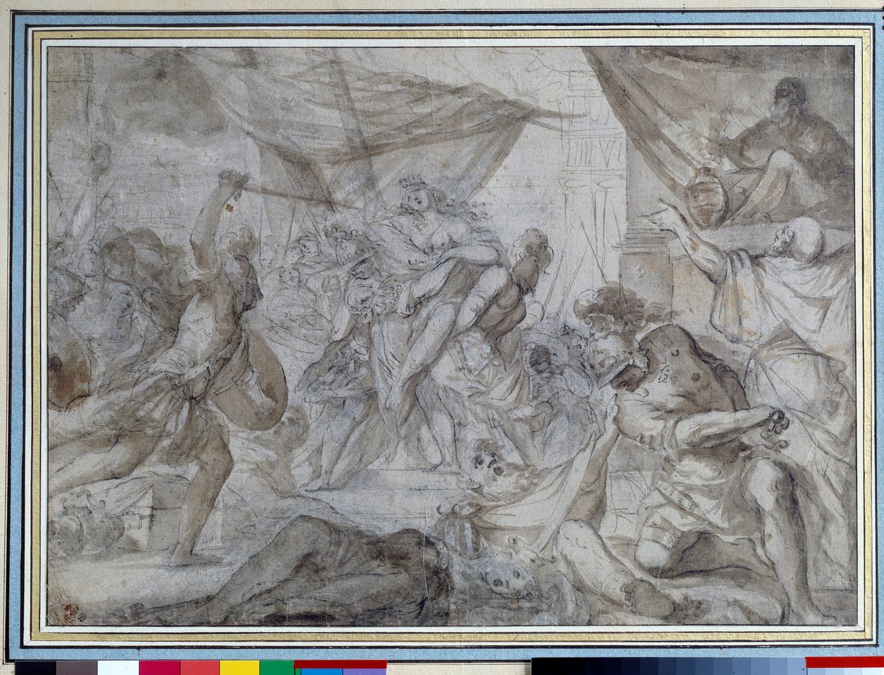 Vojáci unesli královnu a převezli ji na lodi Kresba Domenica Canutiho (1620-1684) Paříž 17. století. muzeum Louvre od Domenico Maria Canuti