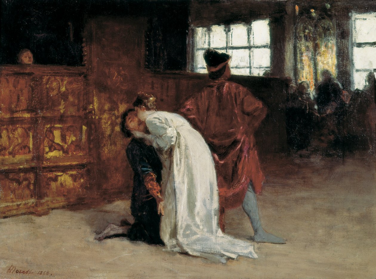 "Polibek"" Obraz Domenica Morelliho (1826-1901) 1868 Neapol, Národní muzeum Capodimonte od Domenico Morelli