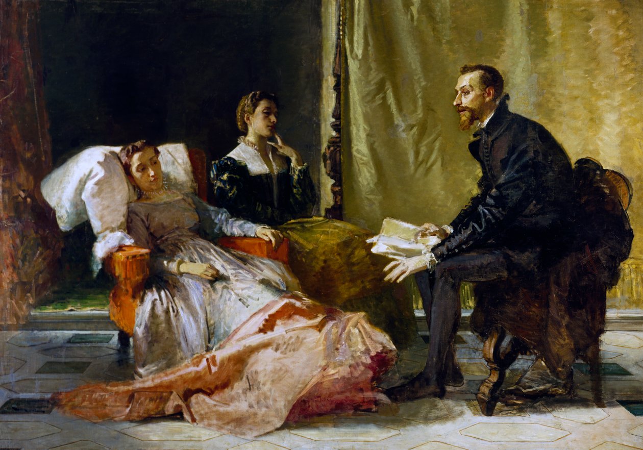 Torquato Tasso (1544-1595) čte Jeruzalém dodaný Eleonoře d