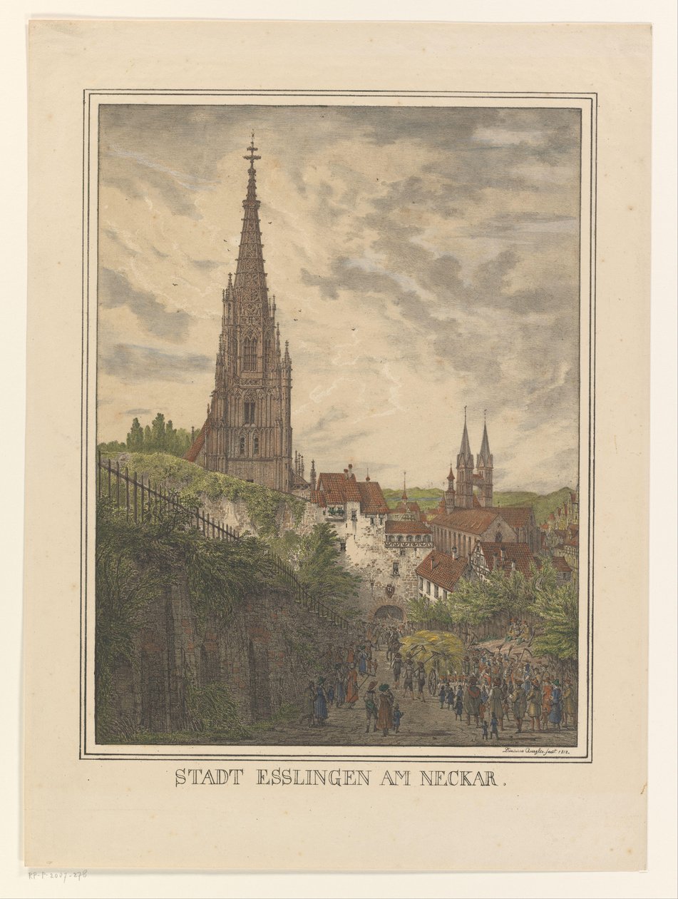 Pohled na Esslingen poblíž Neckar Město Esslingen am Neckar (název na objektu) od Domenico Quaglio (II)