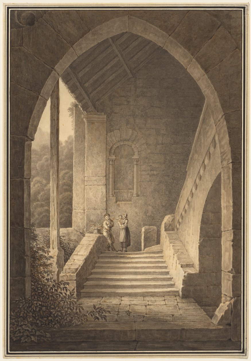 Vnější schodiště gotické zříceniny Treppenaufgang einer gotischen Ruine, 1830. od Domenico Quaglio