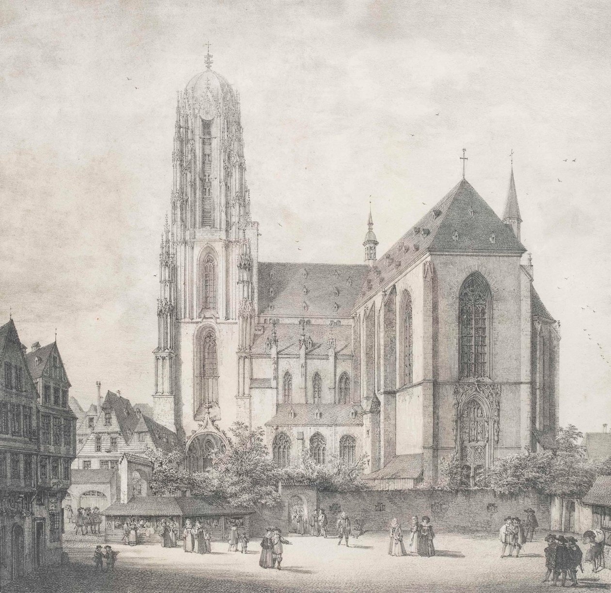 Litografie - Frankfurt - Císařský dóm - Quaglio - 1819 od Domenico Quaglio the Younger