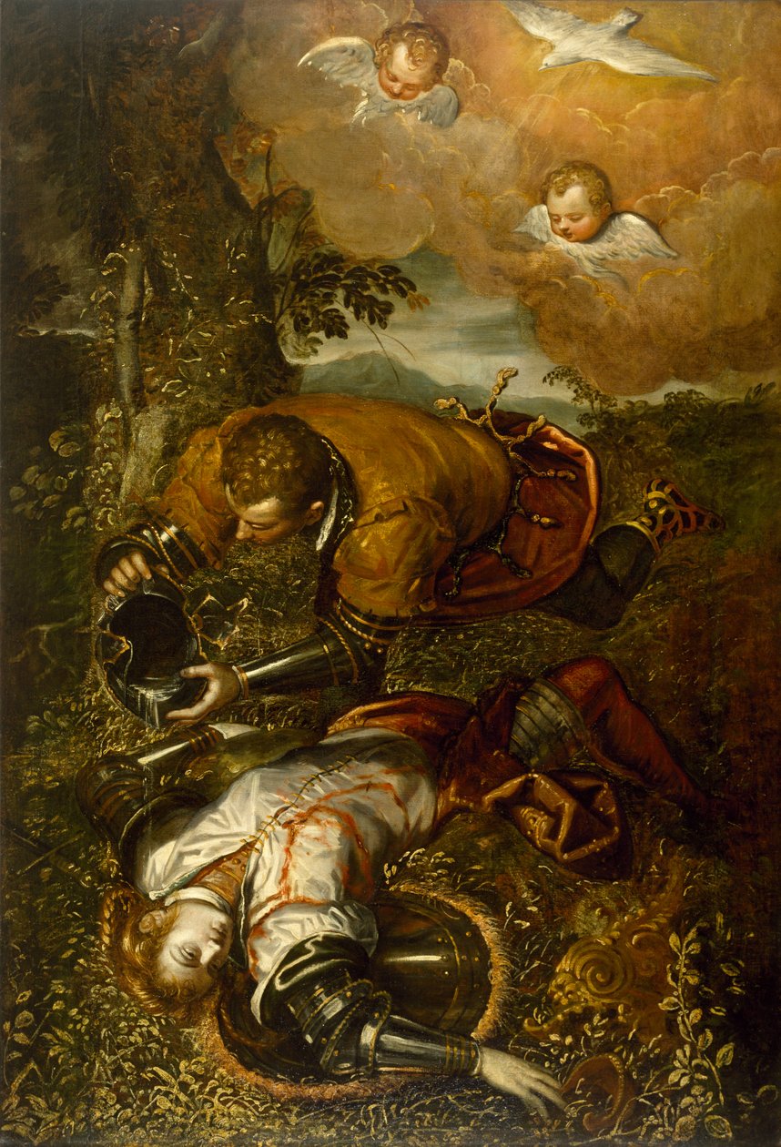 Tancred Baptizing Clorinda, kolem 1586-1600 (olej na plátně) od Domenico Robusti Tintoretto