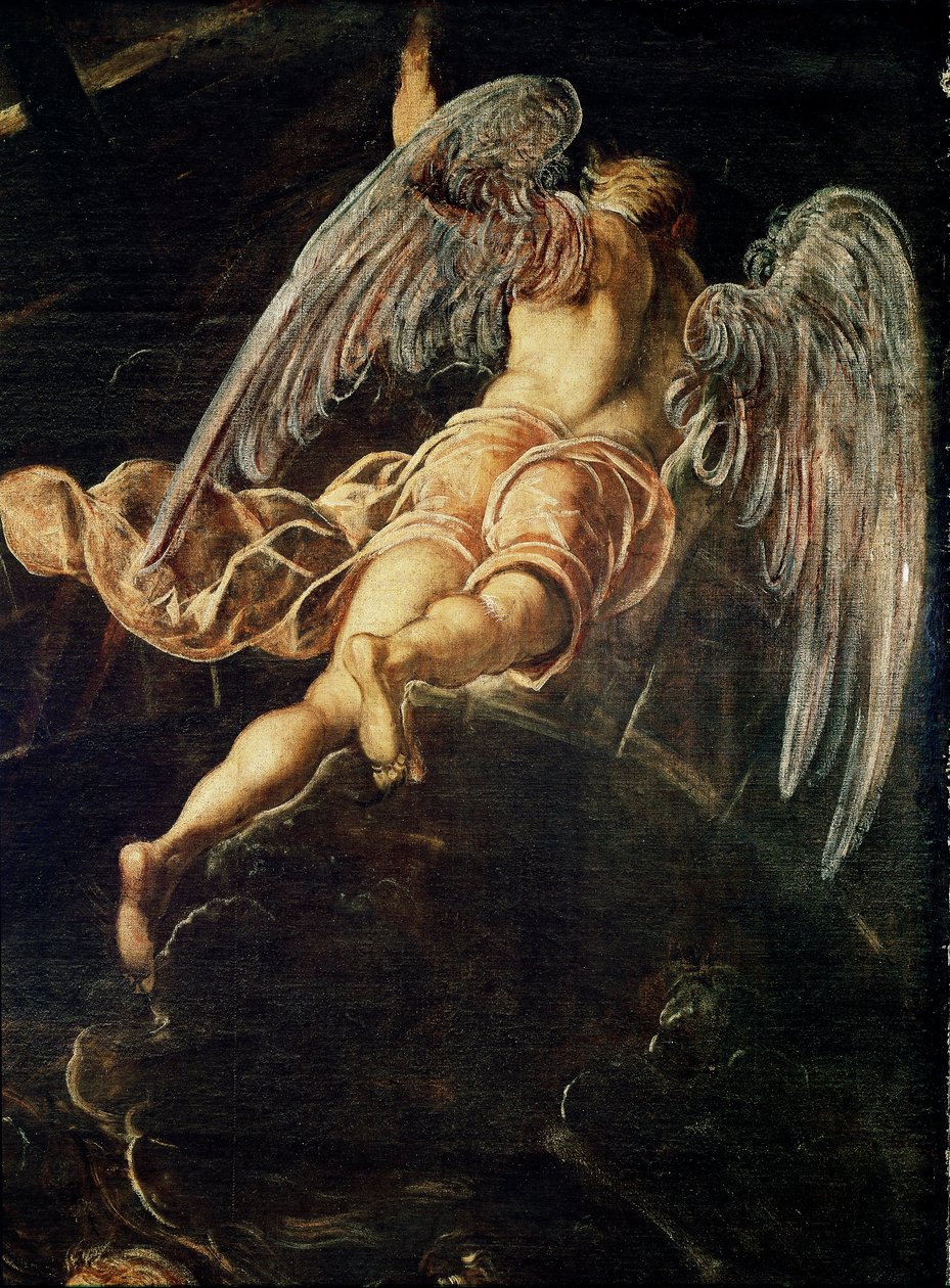 Sestup Ježíše Krista do limba Detail anděla. Obraz od Jacopa Robustiho detto il Tintoretto (Tintoret od Domenico Robusti Tintoretto
