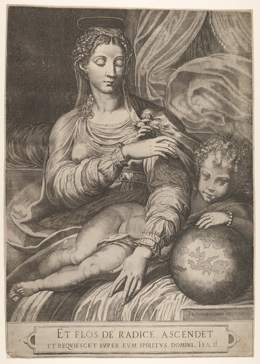 Madona z Růže, sahá po růži v držení dítěte Krista, které spočívá na jeho levici..., 1560-75. od Domenico Tibaldi