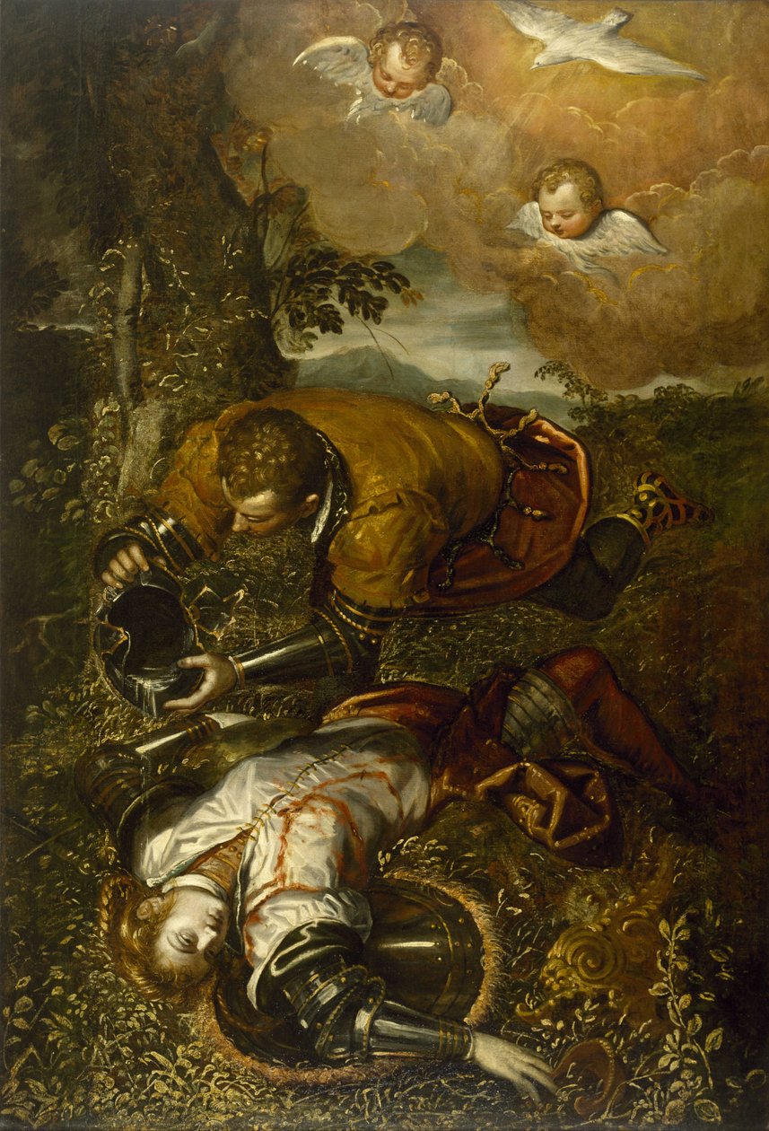 Tancred křtí Clorindu od Domenico Tintoretto