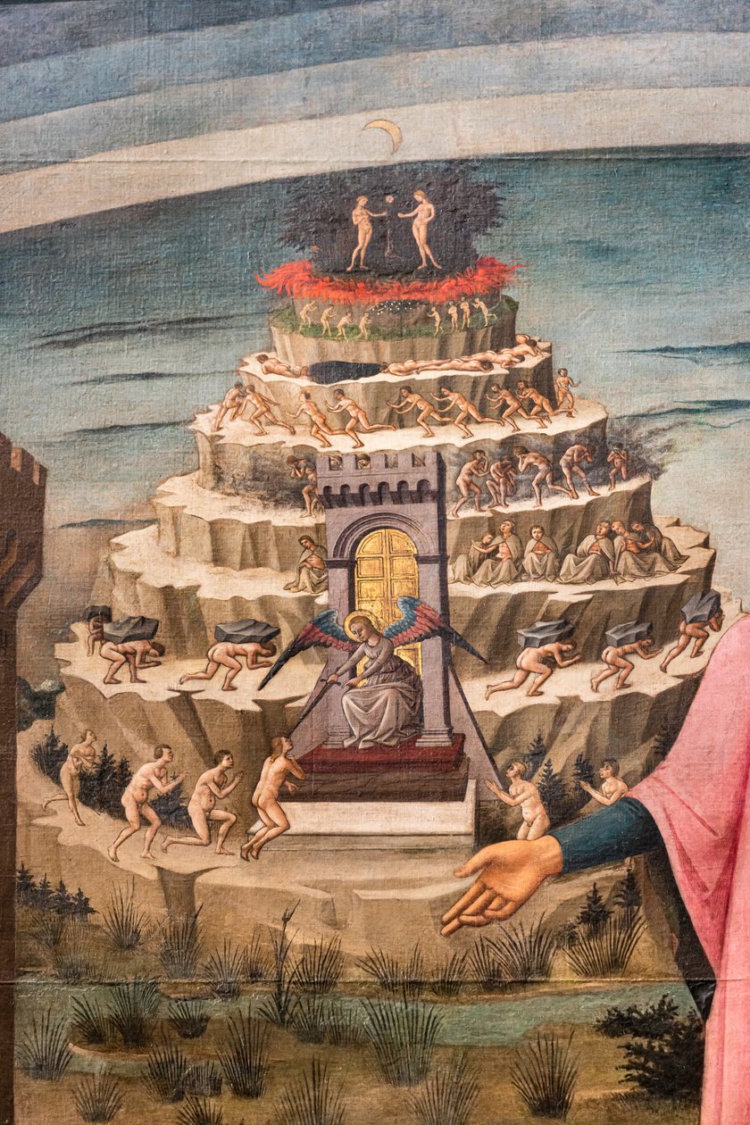Božská komedie Danteho Alighieriho, detail Očistného vrchu od Domenico di Michelino