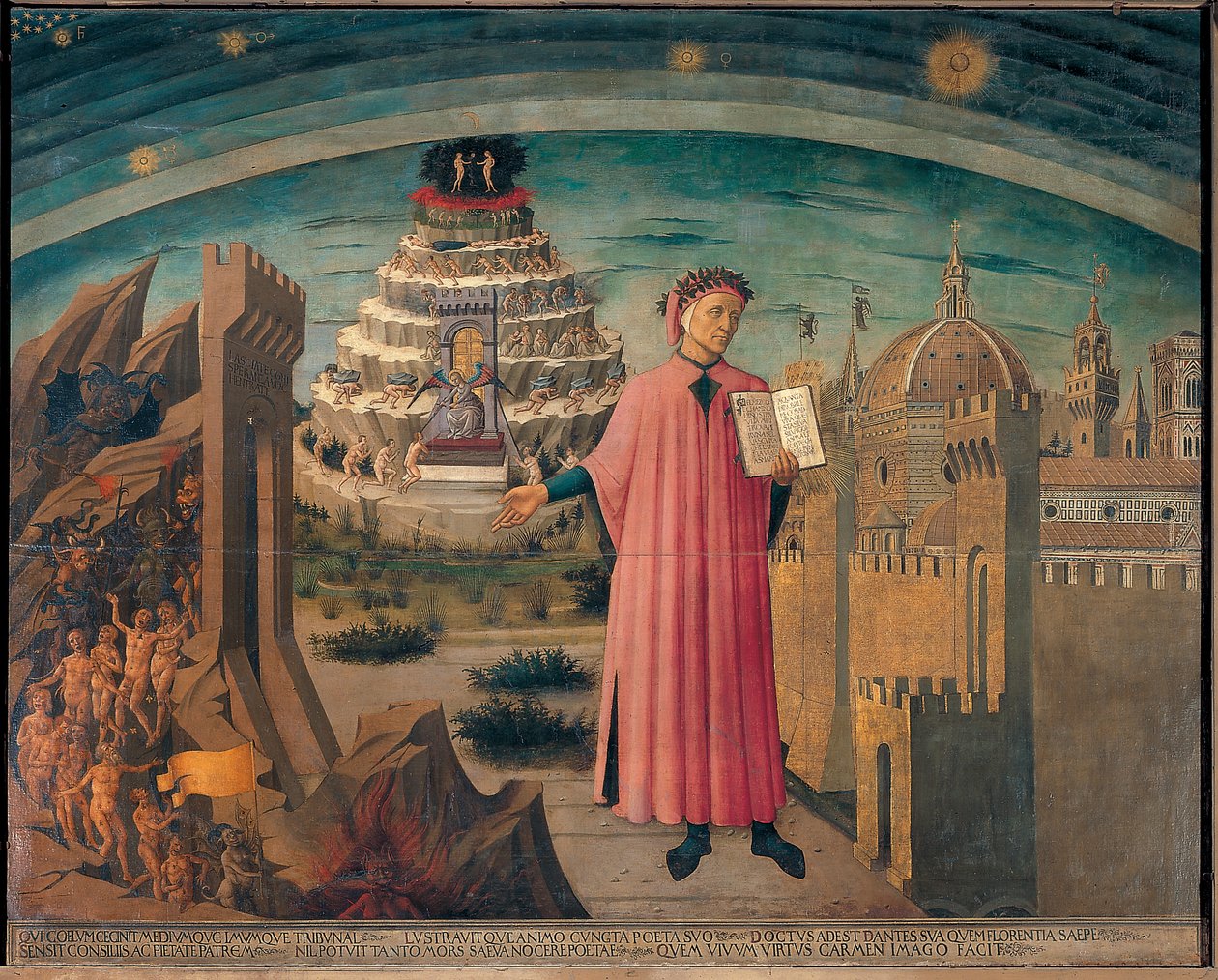 Dante a jeho báseň „Božská komedie“ od Domenico di Michelino