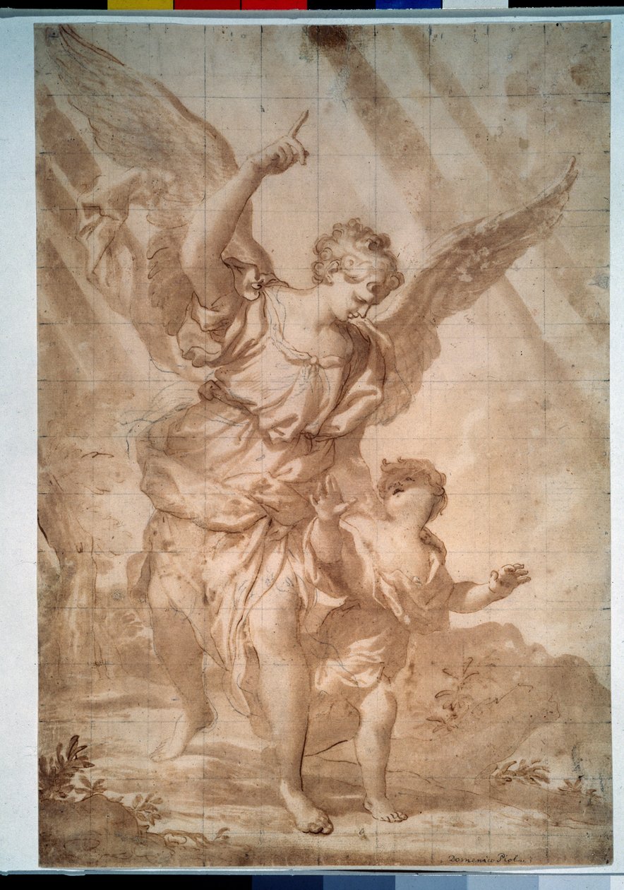 ""Anděl strážný"" (Anděl strážný) Kresba perem Domenica Piola (1627-1703) Puškinovo muzeum, Moskva od Domenico the Elder Piola