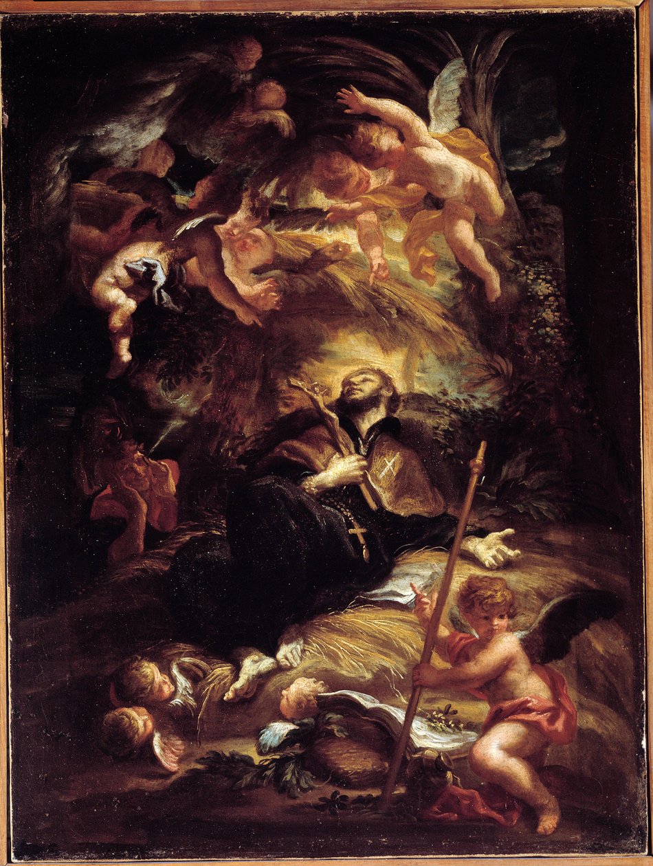 Smrt svatého Františka Xaviera (Francois-Xavier) (1506-1552), španělský jezuitský misionář (Smrt svatého Františka Xaverského) Obraz Domenica Pioly (1627-1703) Genes, Musei di Strada Nuova (ex Palazzo Bianco) od Domenico the Elder Piola