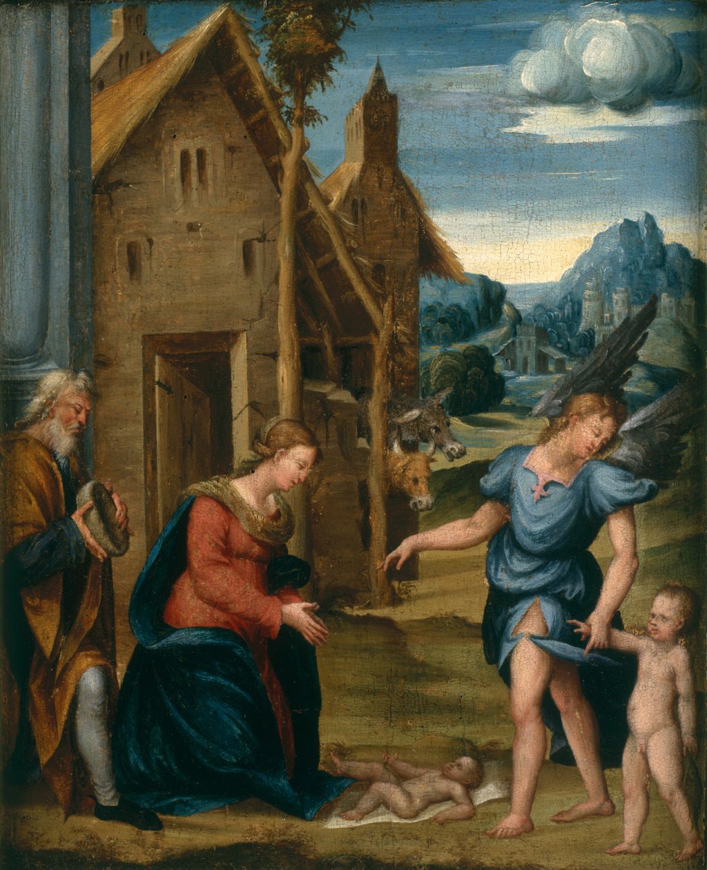Klanění dítěte s Raphaelem a Tobiášem, kolem 1510 od Domenico workshop attr.to Panetti