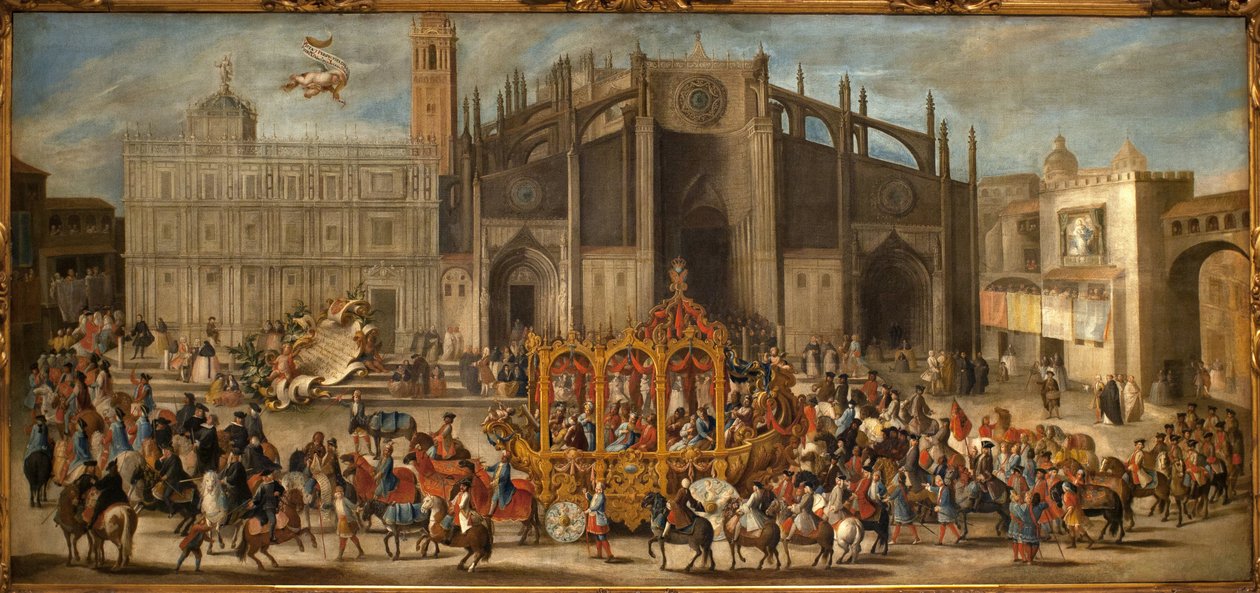 Přeprava proklamace masky. Obraz Dominga Martineze (1688-1749), olej na plátně od Domingo Martinez