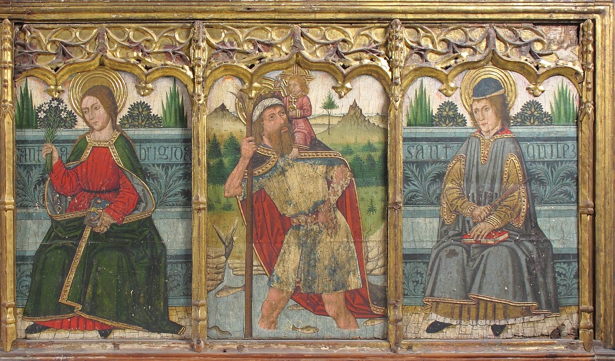 Tabule Predella se svatou Brigitou, svatým Kryštofem a svatým Kiliánem z Retable, 15. století. od Domingo Ram