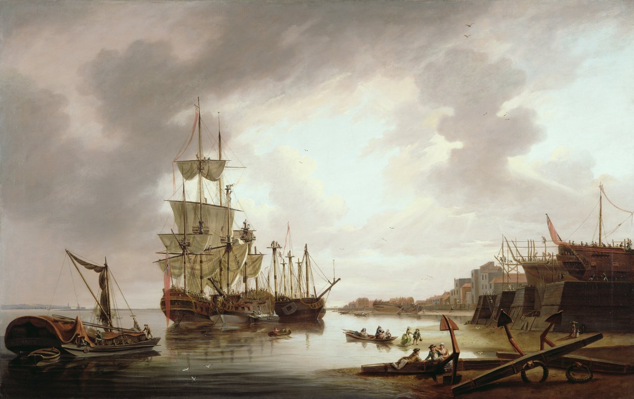 Britští muži války v Anchor v Blackwall Reach, 1792 od Dominic Serres