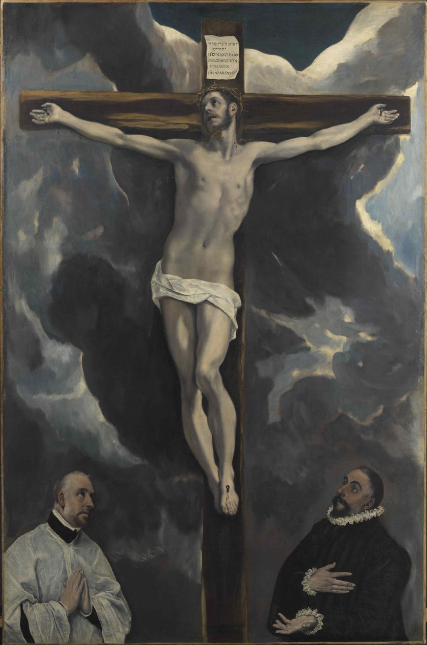 Kristus na kříži uctívaný dvěma donátory, konec 16. od Dominico El Greco