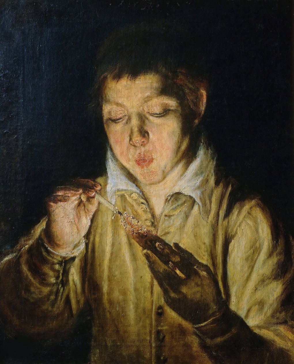 The Snitch Boy Blowing on a Taper, asi 1571-1572. od Dominico El Greco