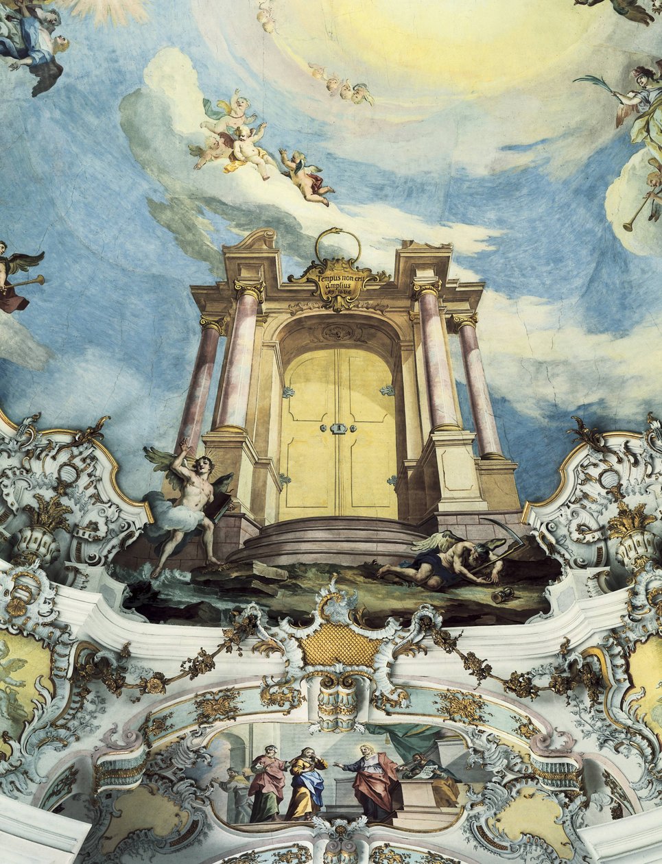 Dveře Eternitu s nápisem Tempus non erit amplius (freska) od Dominikus Zimmermann
