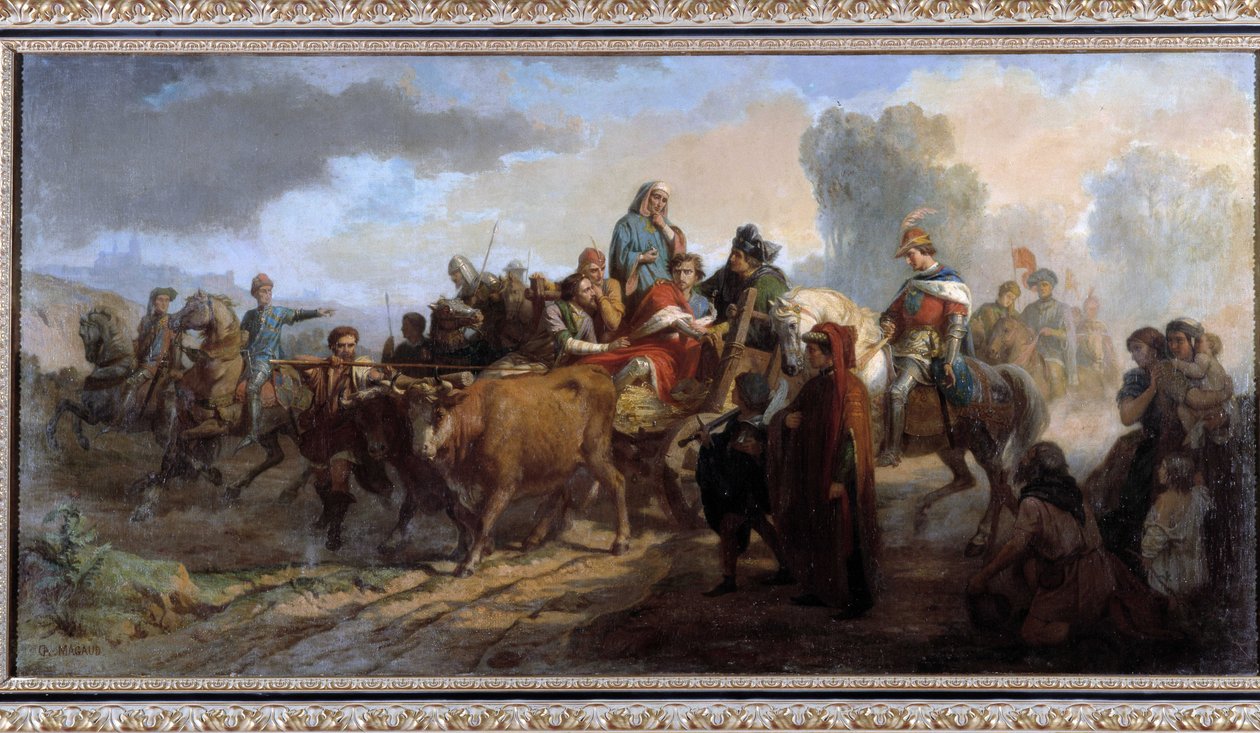 Šílenství Karla VI. (1368-1422). Malba Antoine Dominique Magauda (1817-1899) Olej na plátně cm 111x221 Kolekce P. Dumon povinná zmínka: Kolekce fondation greet de provence Marseille od Dominique Magaud