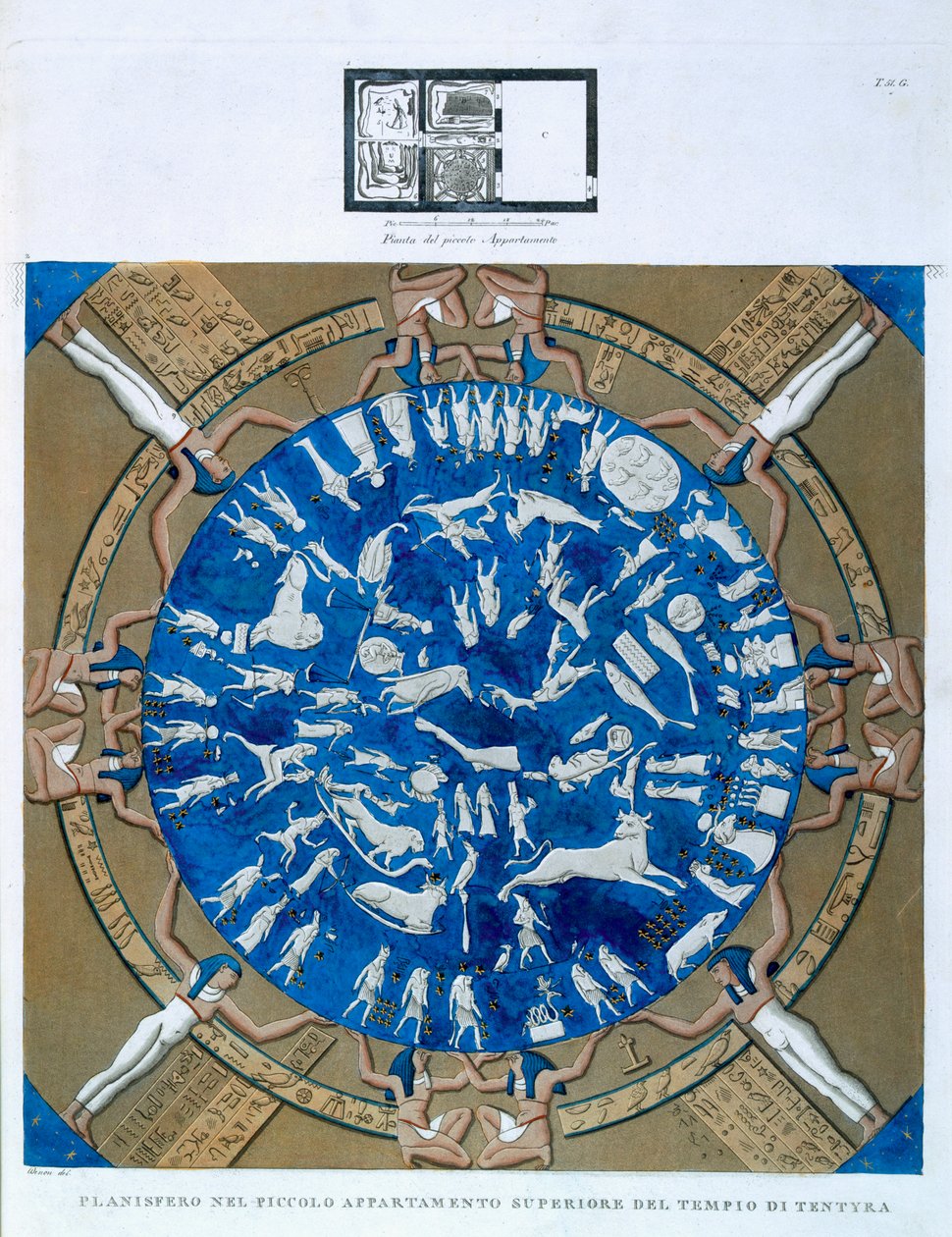 Astrologická planisféra zvěrokruhu Dendera, ze stropu kaple v chrámu Hathor, Dendera, Egypt kolem roku 1802 od Dominique Vivant Denon