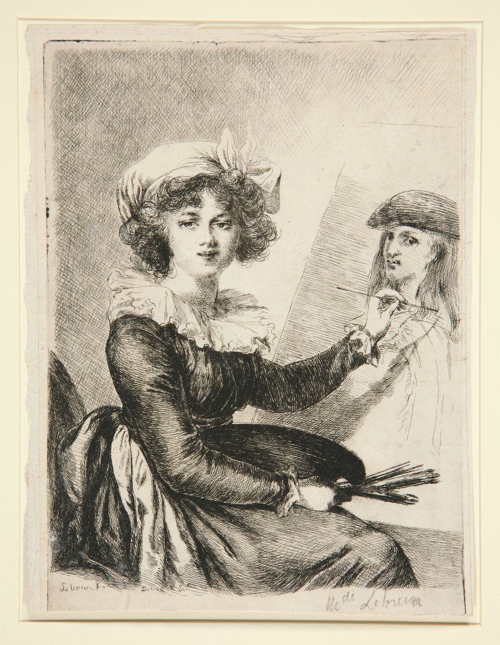 Louise-Elisabeth Vigée-Lebrun, (Mlle Lebrun), podle a zrcadlově obráceně podle autoportrétu z roku 1790 v Uffizi od Dominique Vivant Denon