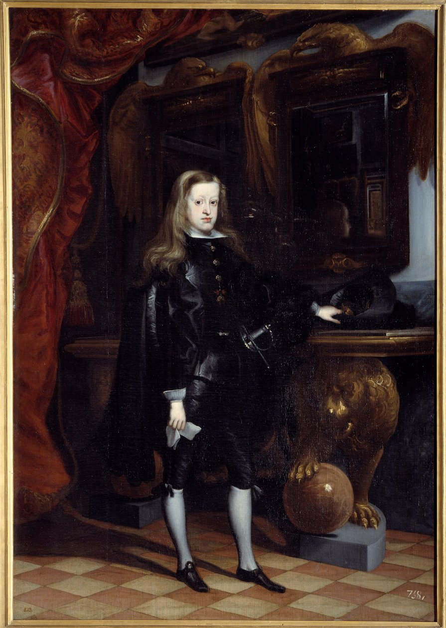 Portrét na nohou Karla II Španělska (1661-1700) Malba Juana de Carreno Miranda (1614-1685) od Don Juan Carreno de Miranda