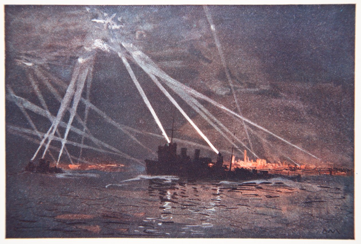 Blood and Iron: An Air-raid in the North, ilustrace z „The Naval Front“ od Gordona S. Maxwella, 1920 od Donald Maxwell