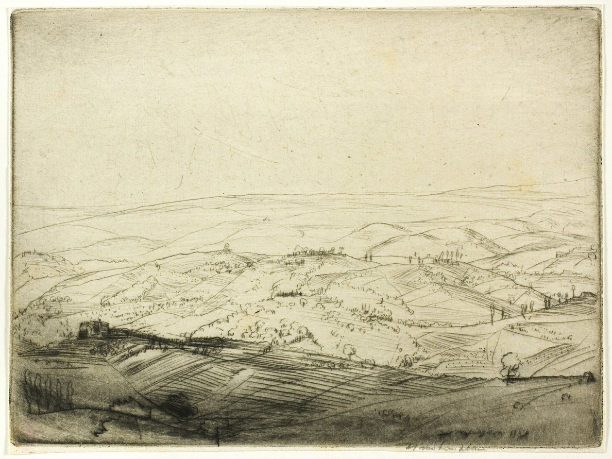 Skica z hradeb San Gimignano od Donald Shaw MacLaughlan
