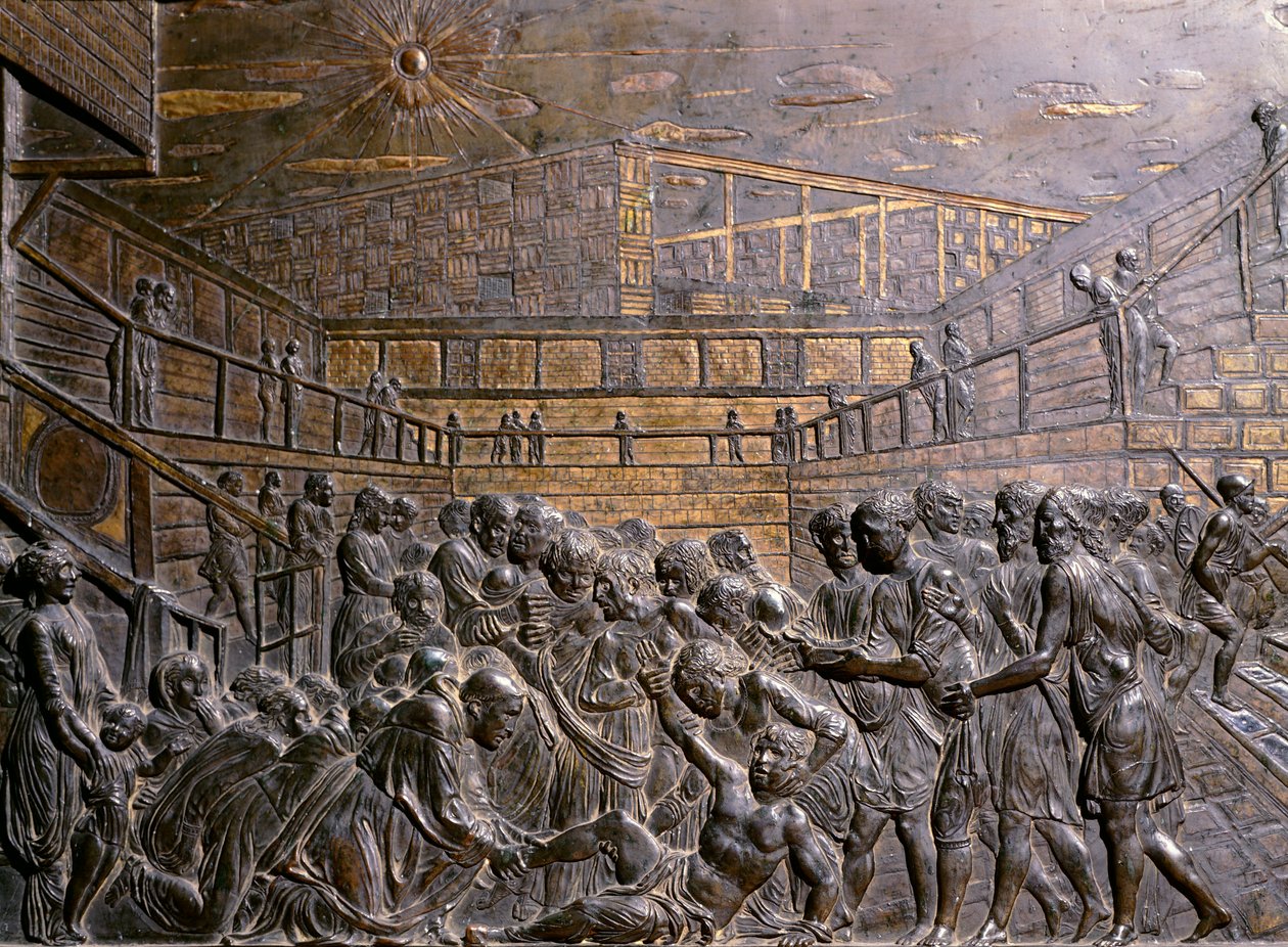 Itálie, Padova, bazilika svatého Antonína Paduánského, sv. Antonín léčí nohu mládí, od Donatella (cca 1386-1466), reliéf od Donatello