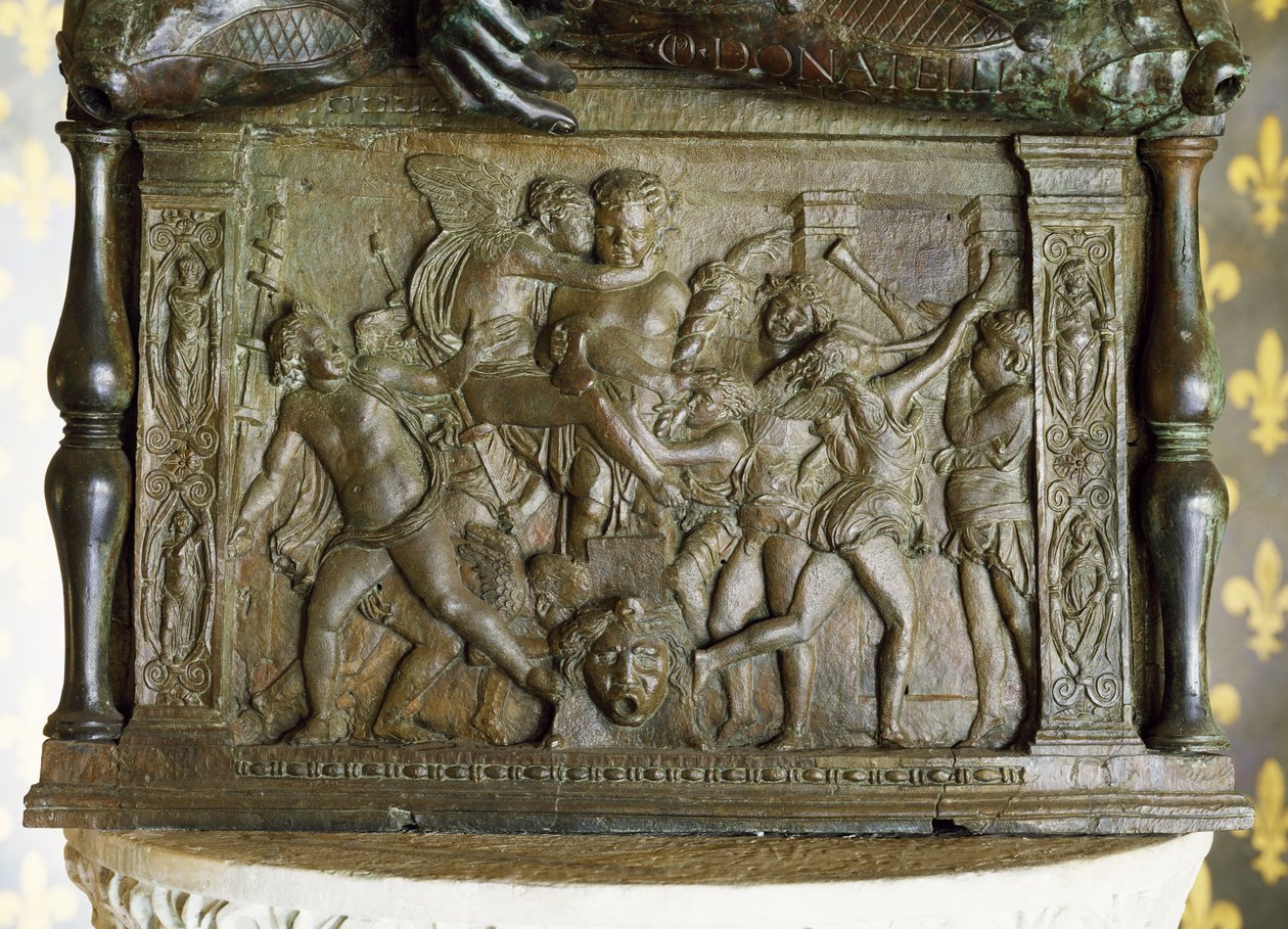 Putti Bacchanal, nízký reliéf na základně ‚Judith a Holofernes‘, Sala de Gigli, 1460 (bronz) od Donatello