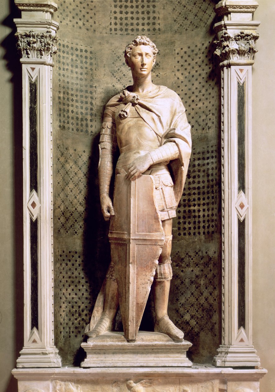 Sv. Jiří ve výklenku s reliéfem sv. Jiří zabíjejícího draka pod ním (mramor) (viz také 55431 a 87899) od Donatello