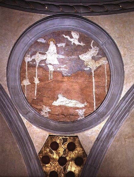 Svatý Jan na Patmosu, medailon s briketou, kolem 1425 (sádra) od Donatello